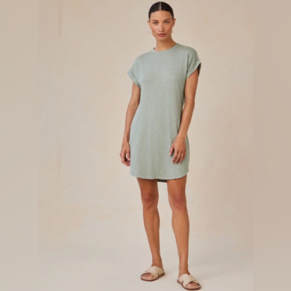 NWT Bella Dahl Roll Sleeve T-Shirt Dress, Olive, XS